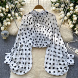 Chiffon Top Spring Fashion Bow Tie With Lantern Sleeves Long Sleeves Loose Shirt Woman