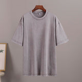 Washing Old Short-Sleeved T-Shirt 2025 Summer Relaxation Leisure Collar Water Washing Hair Short-Sleeved T-Shirt