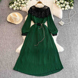 Autumn Retro Court Style Heavyweight Embroidered Long Hundred Folds Bubble Bubble Sleeve Dress Female 100 Folds