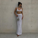 2025 New Babes Knitted Fashion Set Women's Slings Wrapped In Chest Solid Color Bag Hips Long Skirt Two Sets Of Women