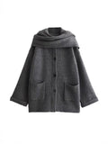 Explosion ZR Women's Temperament With Scarve Short Knit Coat