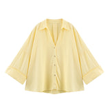 2025 Spring And Summer New Women's Fashion Casual Collar Striped Wide-Sleeved Shirt