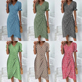 A Large Number Of New 2025 Summer Hot Sales Geometric Collage Bubble Sleeve Irregular Pendulum Dress