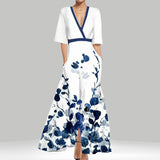 2025 Women's Fashion Elegant Temperament V-Neck Print With Large Skirt Dress Dress Woman