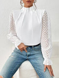 2025 Spring And Autumn New Solid Color Half Height Folding Spliced Wavy Lotus Leaf Side Long Sleeve Yarn Cloth