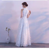 White Feather Hanging Neck Open Shoulder Fashion Atmosphere Thin Long Skirt Evening Dress Students Graduation Performance Choral Costume