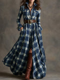 2025 Women's Shirt Dress Digital Print Collar Long Sleeve Retro Dress Dress