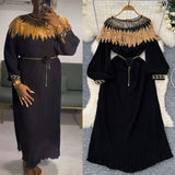 Autumn Retro Court Style Heavyweight Embroidered Long Hundred Folds Bubble Bubble Sleeve Dress Female 100 Folds