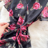 2025 New Light Luxury Chiffon Print Dress Temperament Lotus Side Fishtail Dress Female Dress Thin