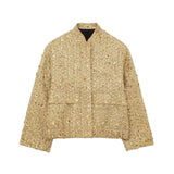 Autumn New Women's Street Personality Gold Beads Jacket Pocket Coat