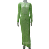 2025 Spring Summer New Women's Clothing Sexy Hollow Perspective Holiday Solid Color Bare Back Knitted Long Dress Girl