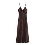 Women's Clothing 2025 Spring New Sleeveless Temperament Silk-Sense Silk-Sense-Backed V-Necked Dress