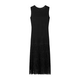 Autumn's New Black Sleeveless Fashion Tweed Splicing Women's Knitted Fan Skirt Elegant