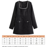 Women's Clothing 2025 Winter New Square Neck Nail Beads To Collect Short A-Shaped Dress