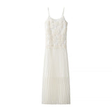 Famous Party Small Dress 2025 Autumn New Sling Embroidered Flowers 100 Folds Under The Pendulum Pure Color Dress