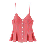 Single-Dran Buckle Swing 2025 Wide Short Female Vest Open Back Sexy Sling Skirt V-Neck Summer