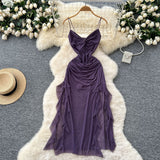 Goddess Fan Design Careful Machine Kinry Sling Dress Woman 2025 Summer Folds To Receive Irregular Dress