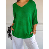 Knitted Casual Sweater Basic Thin V-Neck Seven-Sleeve Solid Female Bottoming Shirt Ice Cream Color