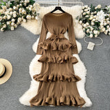 High-End Banquet Dress High-End Light Luxury Niche Leaf-Side Cake Dress Heavy Industry Folds Long Dress
