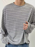 Men's Autumn New Lazy Ins Literature And Art Simple Loose Haired Round-Neck Striped Long-Sleeved T-Shirt Popular Temperament