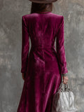 Winter Dress 2025 New Women's Suit And Collar Temperament British Style Double Buckle Body Gold Velvet Dress
