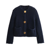Autumn/Winter 2025 New Women's Solid-Color Casual Fashion Coarse Knit Long-Sleeved Sweater Cardigan Jacket