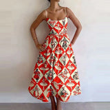 Women's New 2025 Spring Dress Solid Color Sexy U-Neck Waist Folding Sling Dress