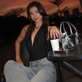 Women's Clothing 2025 Summer New Sexy Deep V Hanging Neck Bare Back Set Up A Short-Term Bare-Navel Small Waist-Tuck Woman