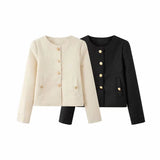 New Women's Clothing Texture Autumn Round Collar Short Jacket Jacket In Autumn Winter 2025