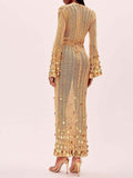 Spring/Summer 2025 New Temperament V-Necked Liangs Sleeve Knitted Long Dress