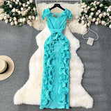 Banquet High-End High-End Light Luxury Small Frills Fold Three-Dimensional Lotus Leaf Side Of The Long Temperament Dress Woman