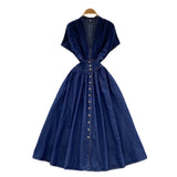 High-End Women's Dress 2025 Summer High-End Deep V-Neck Waist Buckle Body Pressure Folding Casual Denim Dress