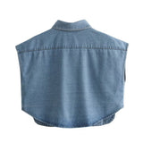 Shirt Top Women's New Women's Clothing Collar Short-Sleeved Denim Fashion Trend High Street Short
