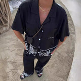 2025 Summer New Women's Collar Short-Sleeved Embroidered Shirt Tight High-Rise Straight Trouser Set High-Waist Design