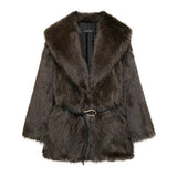 2025 Women's Winter New Artificial Fur Effect With Belt In The Long Fur Coat