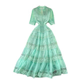 French Retro Court Dress Women's Waist Thin Temperament Bubble Sleeve Lace Splicing Big Swing Dress Dress