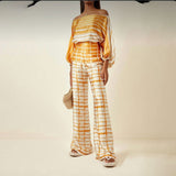 Spring 2025 New Set Women's Printed Round-Neck Loose Bat Sleeves Wide Leg Trousers Fashion Set