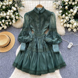 French Court Lantern Sleeve Dress Girl Spring Hook Flower Embroidery Design Famous Light Luxury Royal Sister Temperament Dress
