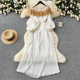 Autumn Retro Court Style Heavyweight Embroidered Long Hundred Folds Bubble Bubble Sleeve Dress Female 100 Folds