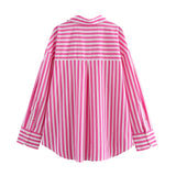 Single-Dlong Casual Shirt 2025 Spring And Summer Temperament Long-Sleeved Collar Loose Striped Print Female Top