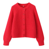 Autumn/Winter 2025 New Women's Solid-Color Casual Fashion Coarse Knit Long-Sleeved Sweater Cardigan Jacket