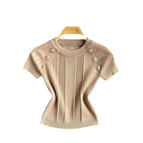 Spice Girls Knit Round Collar T-Shirt Girls Summer Thin Short Thin Design Feeling Fried Street Pure Desire Top