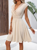 Women's Clothing 2025 Spring And Summer French Holiday Fascling Lace Hollow V-Collar Dress Clip Small Swing A Skirt