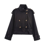 Women's 2025 New Long-Sleeved Tie With Waist-Slanted Lint Double-Dbutled Short Jacket