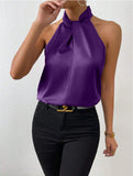Women's Clothing 2025 Summer New Color Clove Hanging Neck Sleeveless Vest Ribbon Simulation Silk Top
