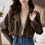 Spring And Autumn 2025 This Year's Popular Short Leather Coat Clip Locomotive Jacket Design PU Leather Jacket Woman