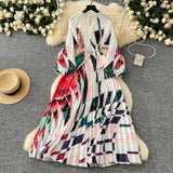 High-Grade Collar Nail Bead Lantern Sleeve Pearl Belt To Collect Long-Term Printed Pressure Skirt