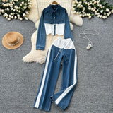 Hong Kong-Flavored Casual Suit Women's High-Waisted Thigh-Legged Straight Trousers Two Sets Of Stylish Lapel Jacket Jacket