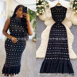 Clent Lady Senior Sense Sleeveless Dress Women Summer Collar Collar Drill Body Design Light Luxury Fishtail Long Dress