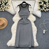 Design-Scuffed Striped Knitted Dress Woman 2025 New Summer Korean Version Of The Long Sleeveless Vest Skirt
